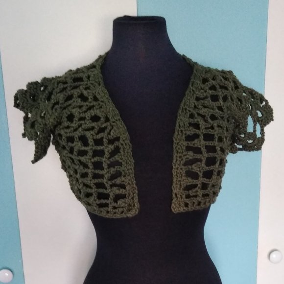 Handmade Crochet Forest Olive Green Vest - Picture 3 of 7